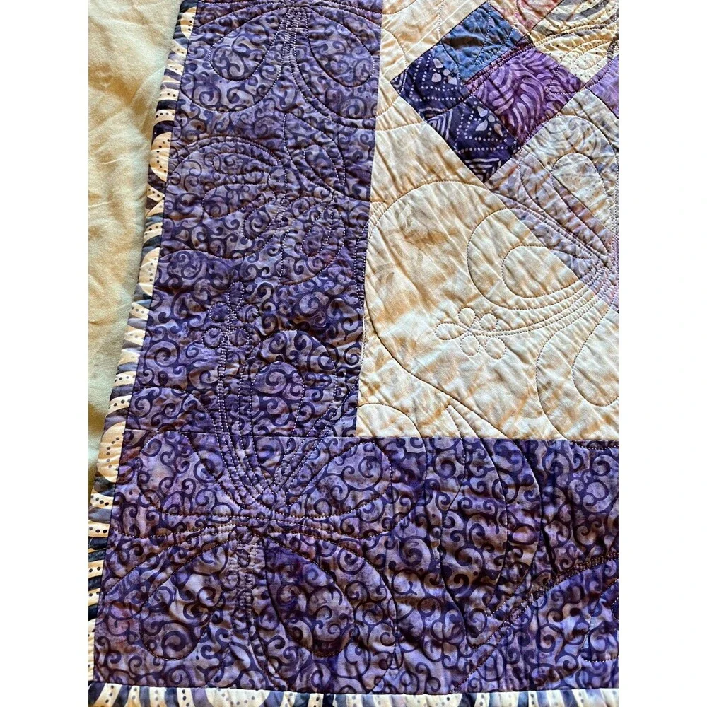 Cottage Core Hand Made QUILT Wall Hanging 75 X 58” Purple Napa Diamonds NEW